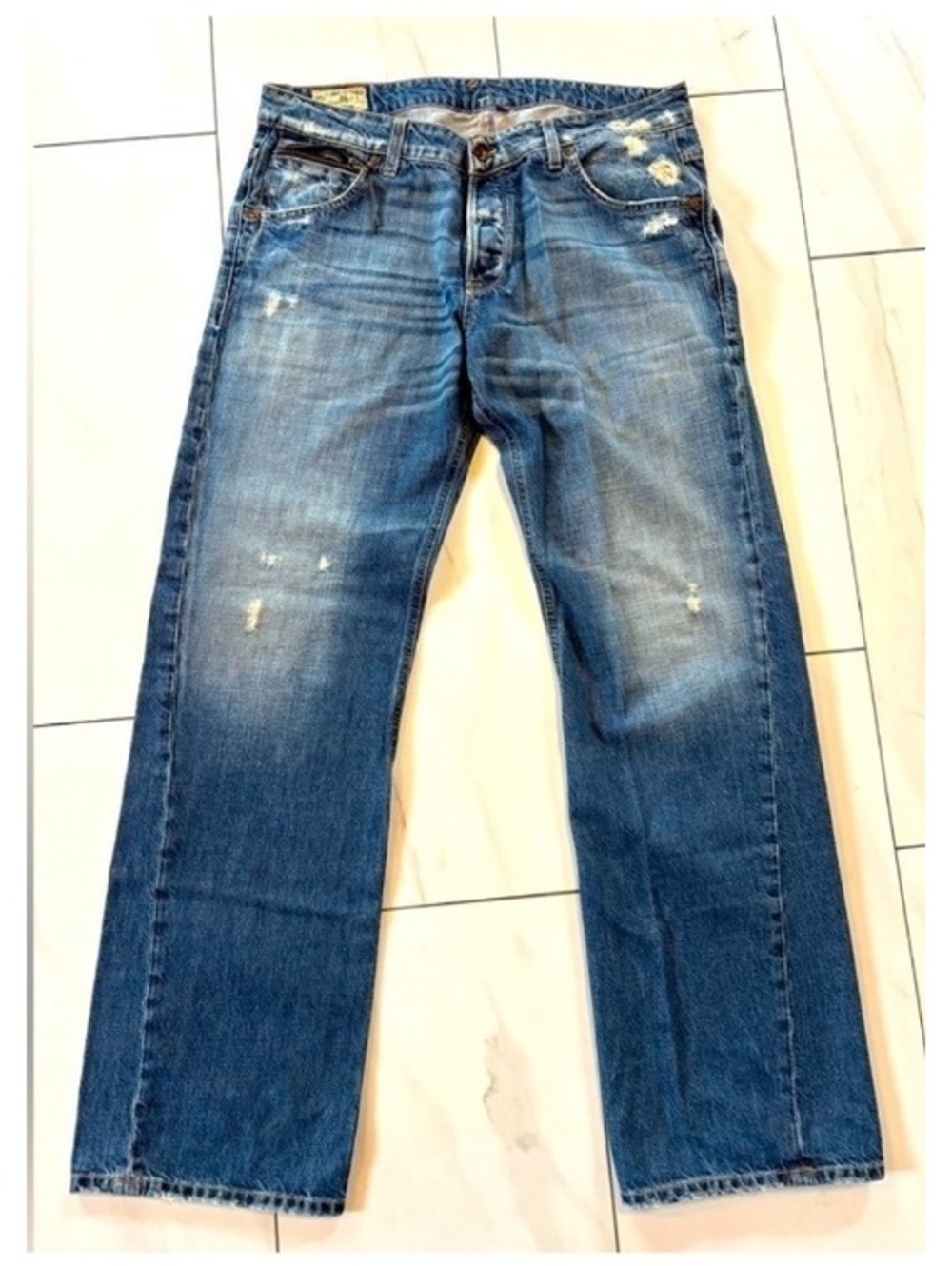 Ted Baker Well Kneaded Distressed Faded Blue Jeans Men 36x32